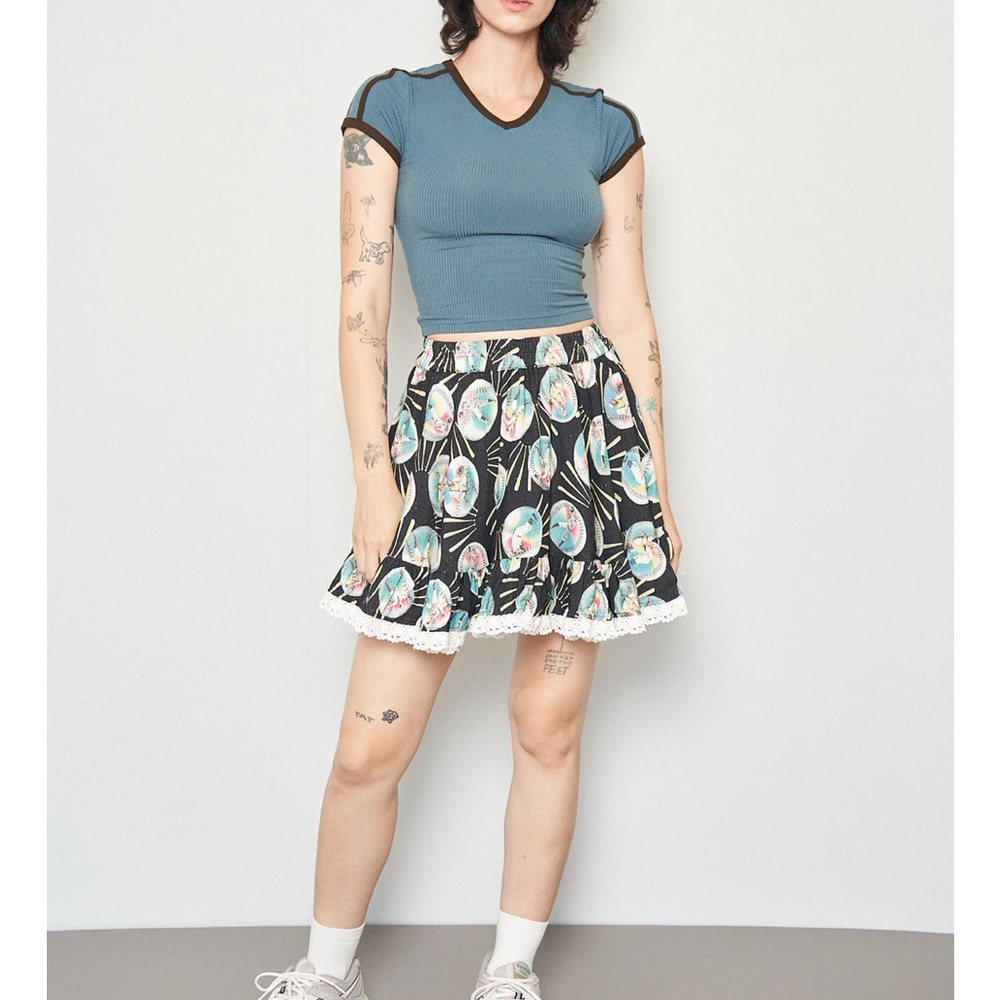 Fashion Brand Company FBC Baseballs Linen Petticoat Mini Skirt